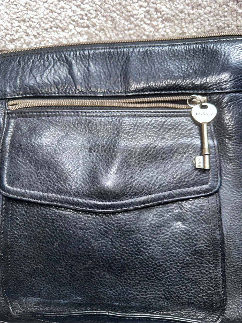 Fossil Black Leather Messenger Crossbody